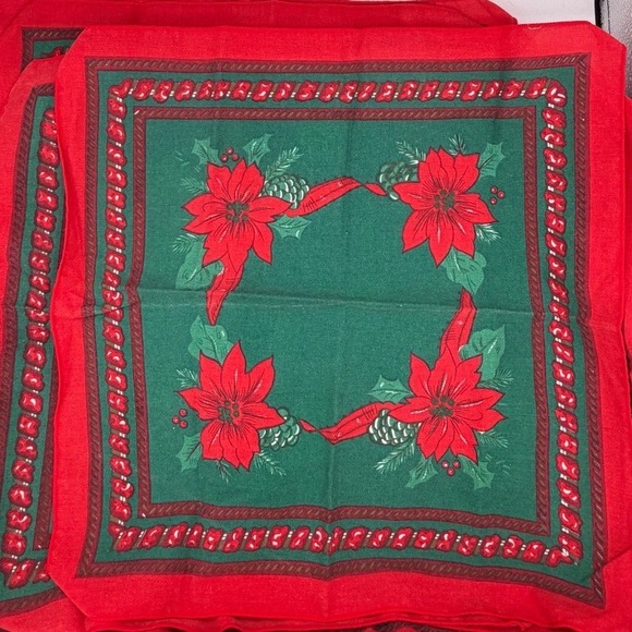 Other - Vintage 90s Christmas Poinsettia Cloth Napkins Set of 4 Red Green Holiday Decor
